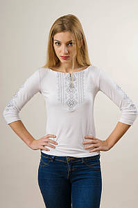 Жіноча вишита футболка із рукавом 3/4 білим по білому «Гуцулка»