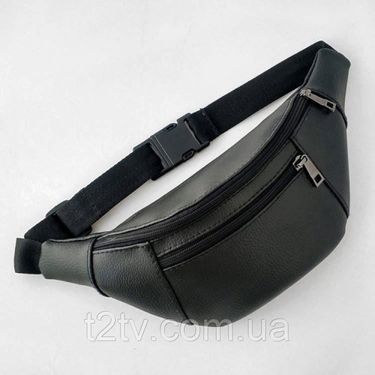Сумка на пояс з екошкіри, бананка (чорна), фото 1