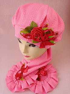 Берет и шарф трикотажный демисезонный размер 50-52