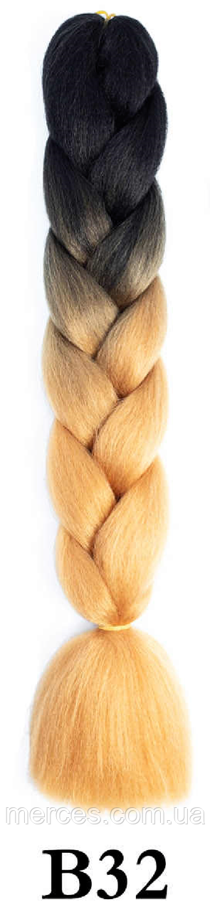 Канекалон чорний + золотий солом'яний Довжина 60 ± 5 см Вага 100 ± 5г Термостійкий Jumbo Braid В32, фото 1