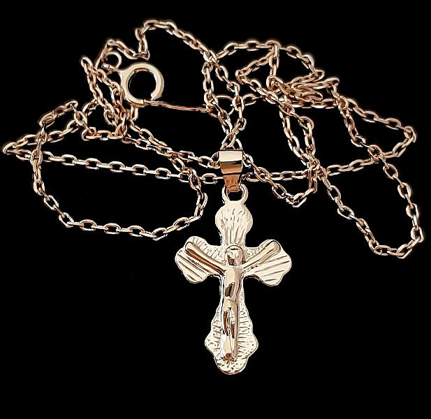 Хрестик на ланцюжку. Булат. Позолота ЧВ. Довжина ланцюжка: 45 см. Довжина хрестика: 2,5 см.