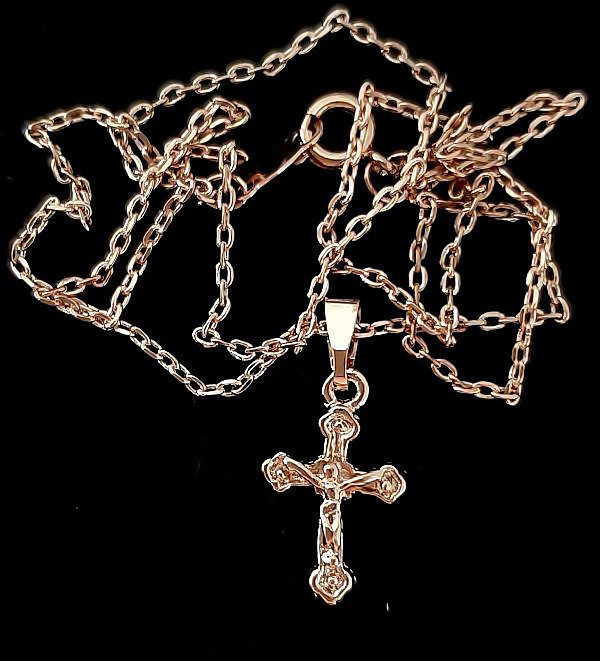 Хрестик на ланцюжку. Булат. Позолота ЧВ. Довжина ланцюжка: 45 см. Довжина хрестика: 1,8 см.