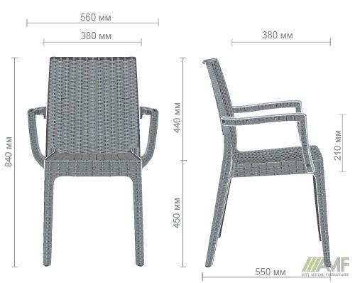 Пластиковый стул с подлокотниками AMF Dafne под ротанг антрацит для кафе садовое на террасу - фото 2 - id-p1375980193