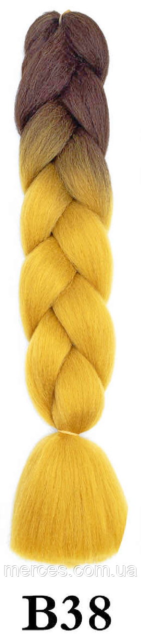 Канекалон коричневий + гірчичний золотий солом'яний А21 60 ± 5 см Вага 100 ± 5г Термостійкий Jumbo Braid В38, фото 1