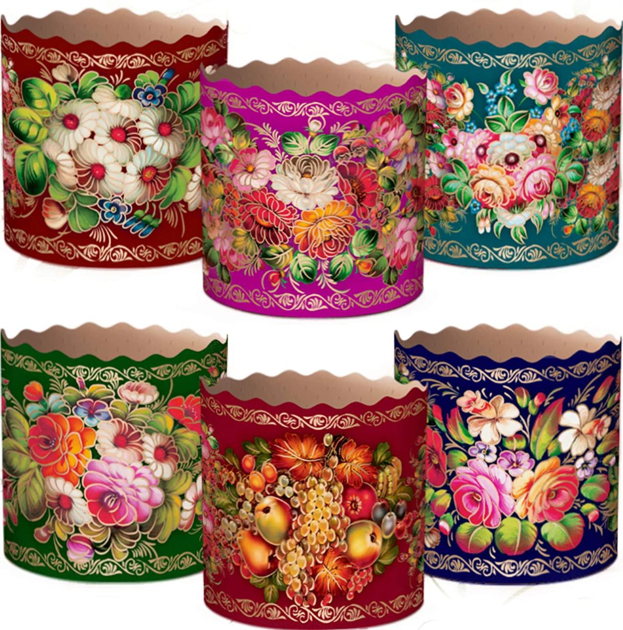 Форма для пасхи паперова "Жостово", форма для випікання куліча 130х85 мм, набір 50 шт., фото 1