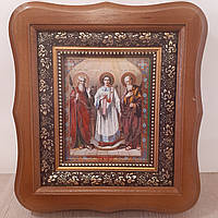 Икона Гурий, Самон и Авив святые Мученики, лик 10х12 см, в светлом деревянном киоте