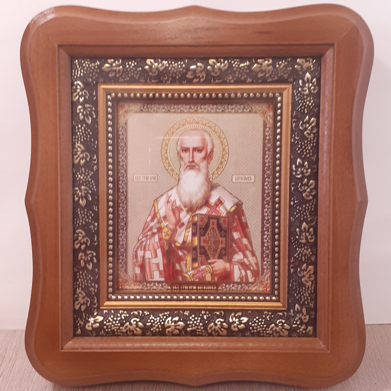 Ікона Григорій Богослов святий, лик 10х12 см, у світлому дерев'яному кіоті