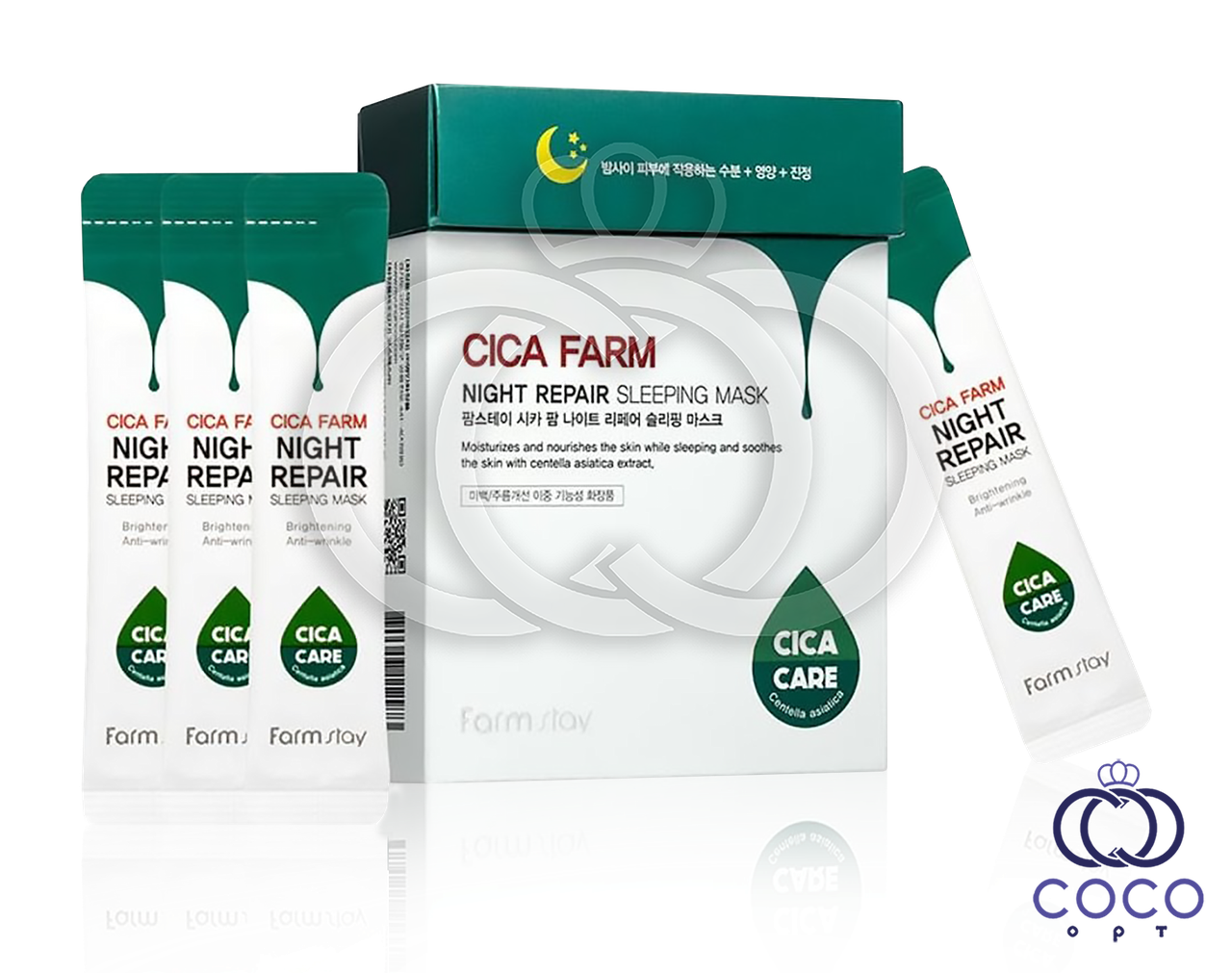 Нічна маска FarmStay Cica Farm Night Repair Sleeping Mask з центеллой азійських у саші 20 штук, фото 1