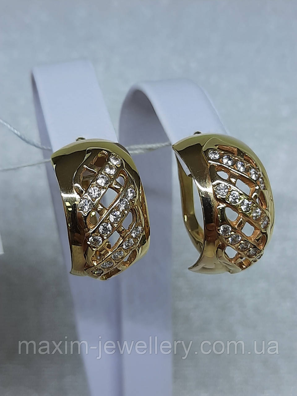 Сережки в червоному золоті з фіанітами, фото 1