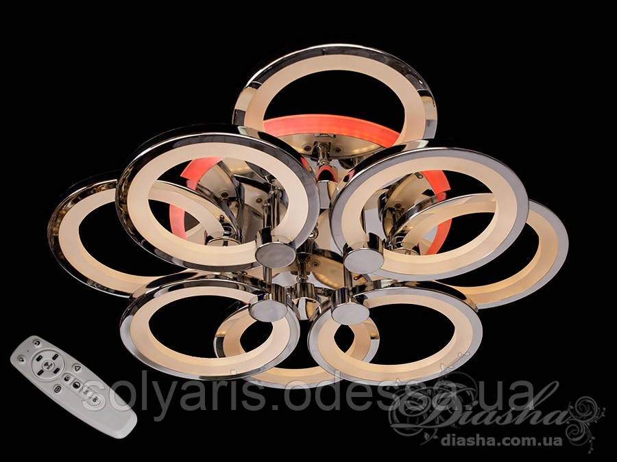 Стельова люстра з димером і LED-підсвіткою, колір хром, 150 W 8022/4+4 LED 3color dimme, фото 1