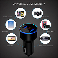Автомобільна швидка зарядка в прикурювач із вольтметром, 40W 4,8 А, 5V, 2 порти