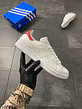 Кросівки Adidas Stan Smith White Red, білі шкіряні кросівки адідас стен сміт стан, фото 2