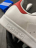 Кросівки Adidas Stan Smith White Red, білі шкіряні кросівки адідас стен сміт стан, фото 5