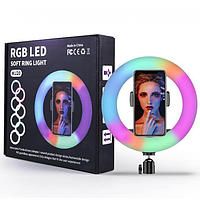 Кольцевая светодиодная Led Лампа 30см. разноцветная с зажимом для телефона RGB RING LIGHT