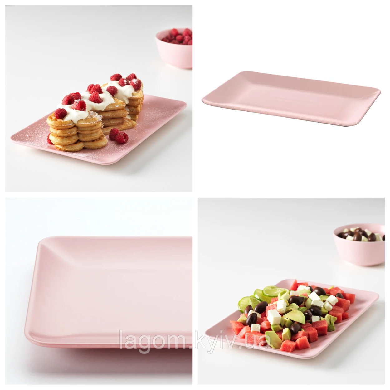 Тарілка сервірувальна прямокутна IKEA DINERA 30x20 см рожева кам'яна кераміка ІКЕА ДІНЕРА