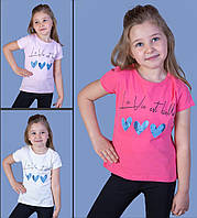 Детская футболка (девочка), 3-4-5-6 лет, синие сердца.