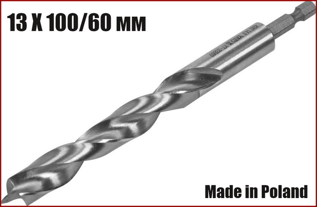 Свердло по дереву спіральне 13 X 100/60 мм HEX 1/4" Yato YT-33868