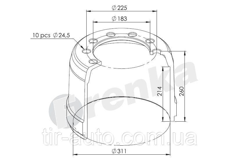 Барабан гальмівний РОР ТМ (311x183 / 207) (Frenca) 99.014.003.093-FR