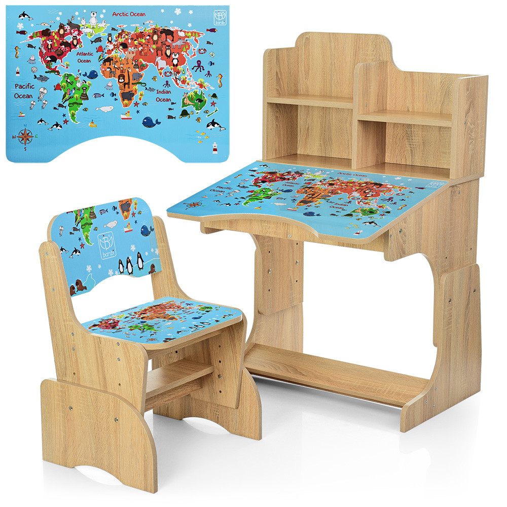 Дитяча парта зі стільчиком і надбудовою мапа світу Bambi B 2071-45-3 (EN), фото 1