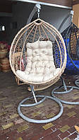 Крісло-кокон підвісне для саду метал сірий / ротанг бежевий Woody