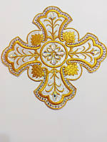 Хрест для церковного одягу великий 24 на 24 см срібний з золотом зі стразами