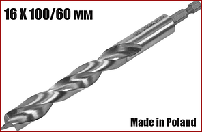 Свердло для дерева спіральне 16 X 100/60 мм HEX 1/4" Yato YT-33870