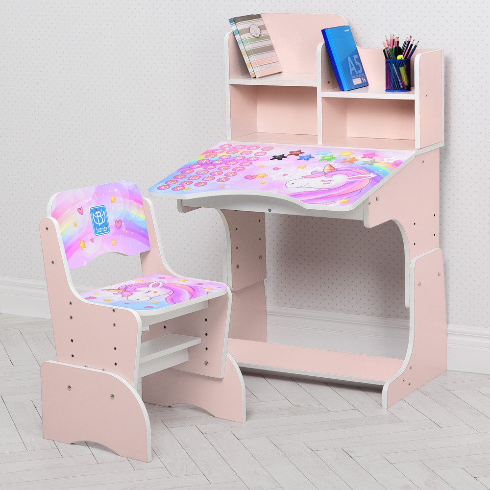 Дитяча парта зі стільчиком рожевий єдиноріг Bambi B2071-42-5(RU), фото 1