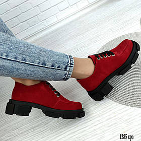 Туфлі жіночі червоні замшеві на тракторній підошві демісезонні, Замша, Весняні осінні Розміри 36 - 41 Під замовлення