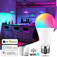Розумна лампочка WiFi 18W Е27 RGB LED світлодіодна мультикольорова Smart з керуванням зі смартфона WiFi