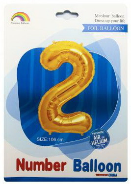 Фольгована куля цифра в упаковці "2" Колір: Золото. Розмір: 40"(105см). Вир-во