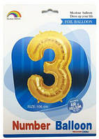 Фольгована куля цифра в упаковці "3" Колір: Золото. Розмір: 40"(105см). Вир-во