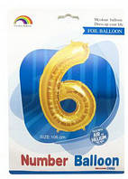 Фольгована куля цифра в упаковці "6" Колір: Золото. Розмір: 40"(105см). Вир-во Китай