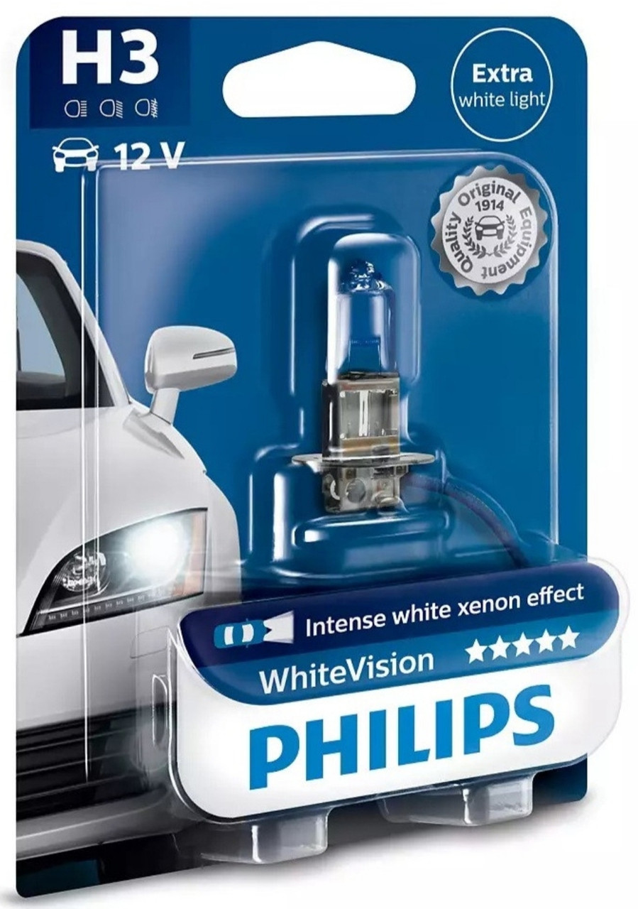 Лампа галогенова Philips WhiteVision H3 + 60% Xenon effect 12v