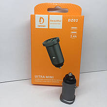 Адаптер живлення автомобільний Denmen DZ02, 2.4 А, 2 USB, 5V, метал