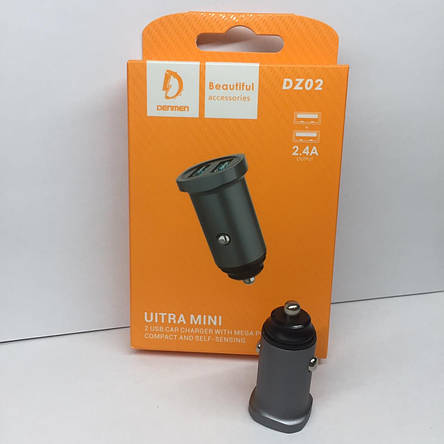 Адаптер питания автомобильный Denmen DZ02, 2.4А, 2 USB, 5V, металл, фото 2