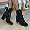Замшеві черевики жіночі з квадратним носком. Колір чорний, фото 3