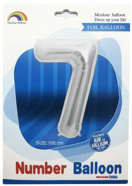 Шар цифра "7" в упаковке, Цвет Серебро. Размер: 105см. Пр-во: Китай.