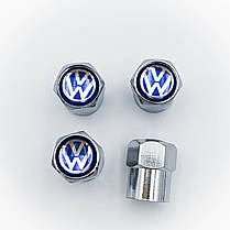 Захисні ковпачки на ніпеля VW Volkswagen (Фольксваген) 4 шт Сріблясті з синім, фото 2