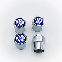Захисні ковпачки на ніпеля VW Volkswagen (Фольксваген) 4 шт Сріблясті з синім, фото 3