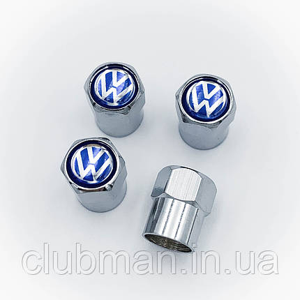 Захисні ковпачки на ніпеля VW Volkswagen (Фольксваген) 4 шт Сріблясті з синім, фото 2