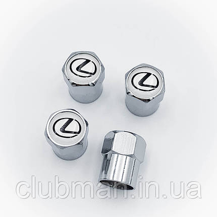 Захисні ковпачки на ніпеля LEXUS (Лексус) 4 шт Сріблясті з білим, фото 1