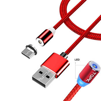 Кабель USB - Type-C 1м магнітний, для Xiaomi Huawei до 2.4А, нейлон, TOPK