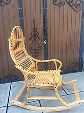 Крісло-гойдалка 3 для саду з бука і ротанга Woody Світле дерево