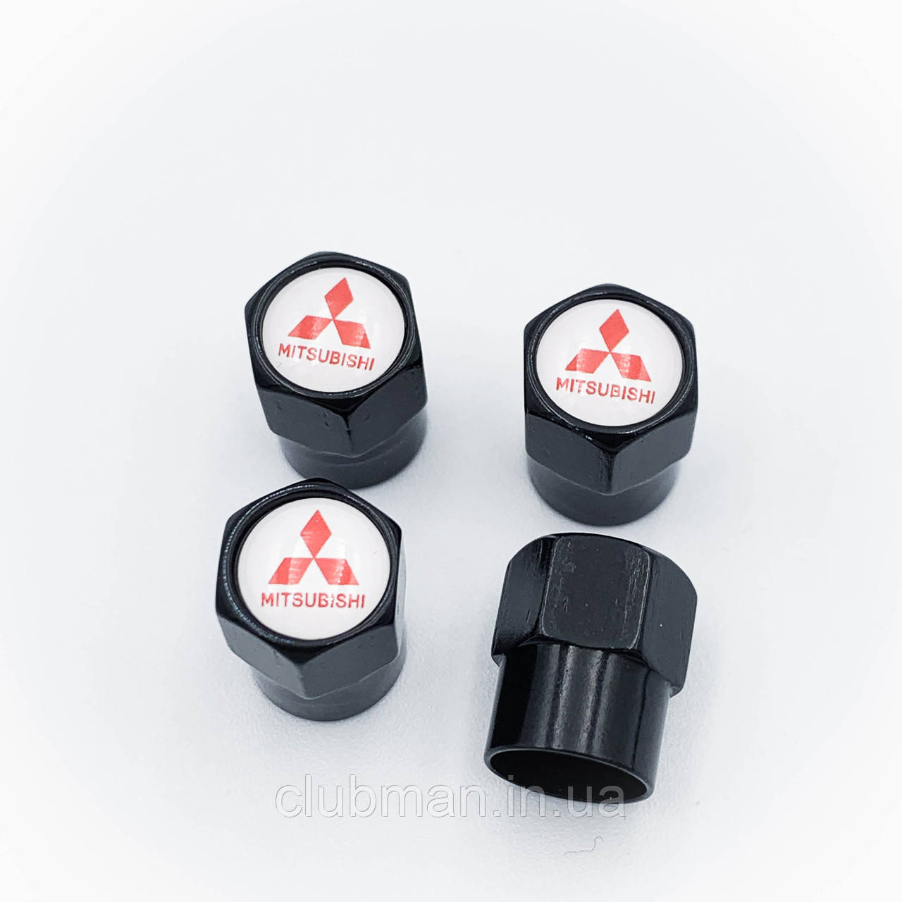 Захисні ковпачки на ніпеля MITSUBISHI (Міцубісі) 4 шт Білий фон Червоний лого Чорний
