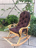 Крісло-гойдалка 3 для саду з бука і ротанга Woody Світле дерево з подушкою