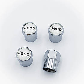 Захисні ковпачки на ніпеля JEEP (Джип) 4 шт Білий фон Сріблясті