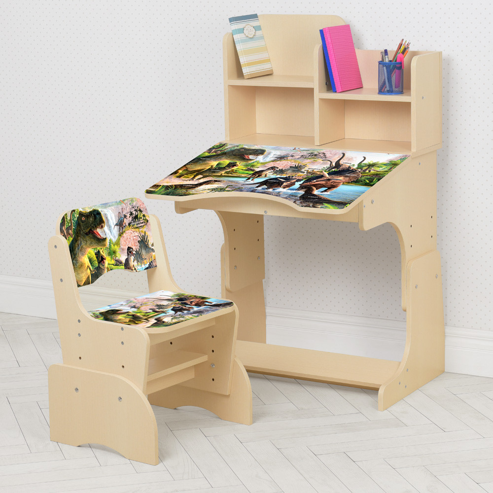 Дитяча парта зі стільчиком венге світ динозаврів B 2071-91-3(UA), фото 1