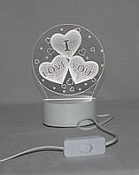 3D светильник, ночник, I love You, белый (3 оттенка), 220В