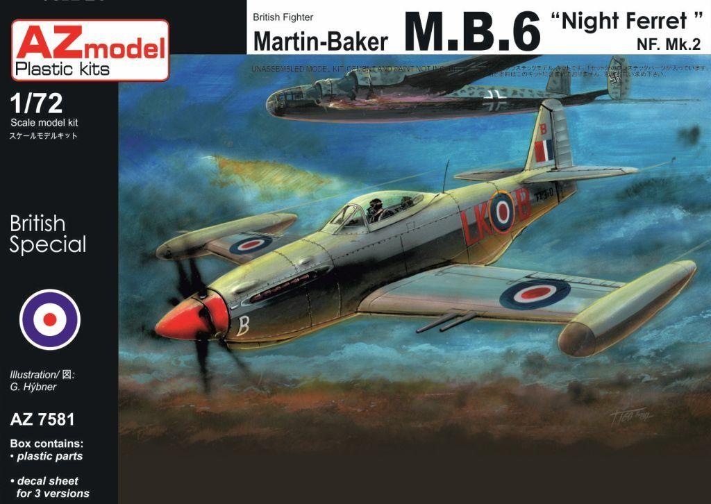 Пластикова модель 1/72 AZ model 7581 британський винищувач Martin Baker M.B.6 Night Freet NF.II