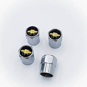 Захисні ковпачки на ніпеля CHEVROLET (Шевроле) 4 шт Жовтий Лого Сріблясті